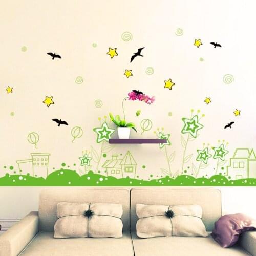 Creative green pastoral wall sticker PVC Material DIY field village wall decals For Childrens room bedroom home decor sticker