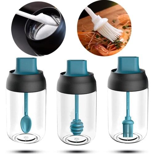 Kitchen Glass Sealed Seasoning Bottle Spoon Cover Integrated Brush Honey Jar Oil Pot Pepper Spray Spice Rack Salt Container