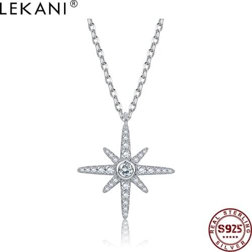 LEKANI 925 Sterling Silver Necklaces For Women Shining CZ Eight-Pointed Star Necklace Pendant Fine Jewelry Romantic Wedding Gift