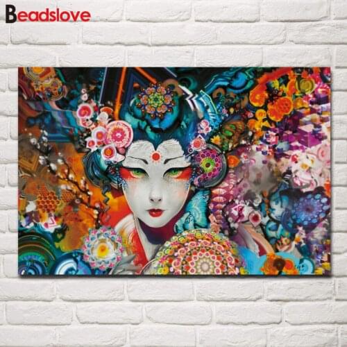 Imono japanese Geisha Diamond Painting Cross Stitch Kit Pattern Wall Sticker Mosaic Diamond Embroidery sale Beauty lady gift