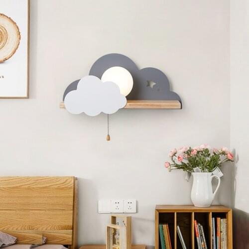 Nordic Wall Light Glass Ball Led Cloud Bedroom Bedside Sconce Modern Creative Wood Art Reading Study Lighting Indoor Decor Lamp