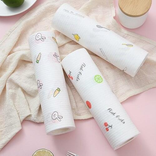 Lazy Printed Non-woven Dish Towel Kitchen Disposable Dishcloth Pot Washing Scouring Pad Cleaning Dirt Roll Paper