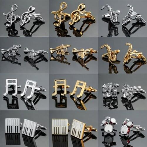 Novelty fashion shirt cuff links for mens gift Brand cuff button Music guitar drum Trumpet piano cuff link High Quality Jewelry