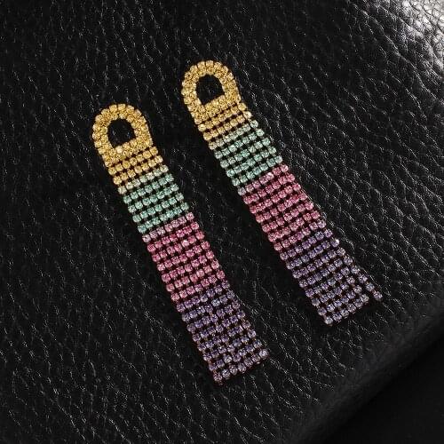 New Shiny Gradient Rhinestone Drop Earrings for Women Charm Statement Crystal Long Earrings Jewelry Accessories Gifts E775