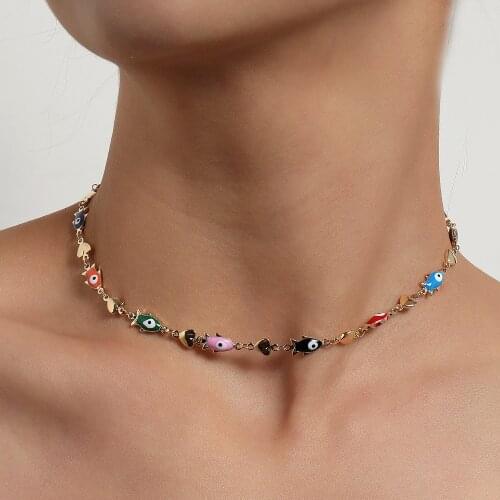 New product painted drip glaze fishtail peach heart necklace for Women Color Alloy Metal Handmade Jewelry Accessories Collar