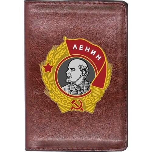 Vintage Hero of the Soviet Union Lenin Brown Travel Passport Cover ID Credit Card Holder Case