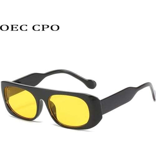 OEC CPO Fashion Rectangle Sunglasses Women Vintage Square Sun Glasses Female Shades Unique Yellow Color Punk Eyeglasses UV400