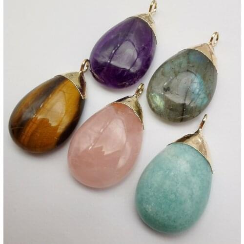 Natural Tigereye Crystal Labradorite Amazonite Stone GEM Bead Teardrop Pendant Jewelry S111-S115