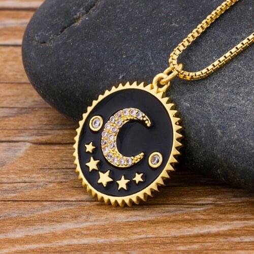 Simple Moon Pendant Necklace Copper Gold Color Chain CZ Crystals Rhinestone Jewelry Fine Party Wedding Gift For Women Girls