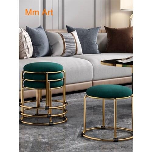 European Style Luxury Stool Chair Living Room Hotel Household Furniture Padded Stool Office Footrest Fashion Gold Silver Ottoman