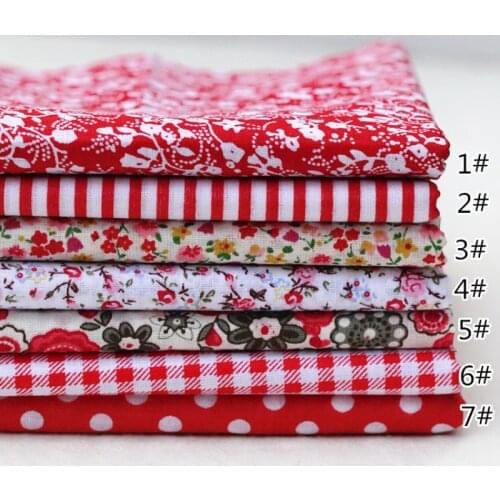 DIY 6pcs/lots 25x25cm Red Floral stripe lattice 100%Cotton Pur-cut Patchwork Fabric Bundle Sewing Quilting Crafts for Handmade