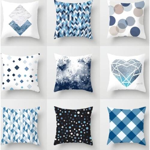 Blue Geometrical pillowcase Nordic Cover Sofa Cushion Backrest Office Nap Automotive Waist cushion