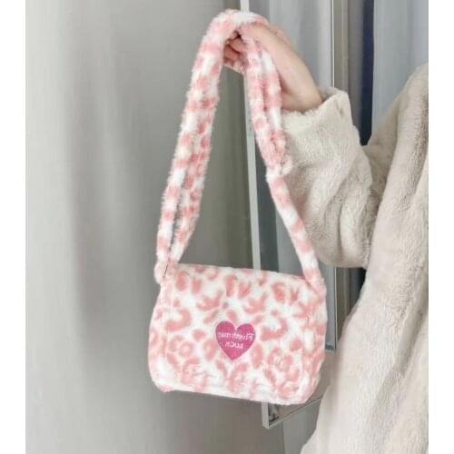 Fashion Leopard Print Female Shoulder Crossbody Bag Soft Plush Cool Girls Messenger Bags Elegant Design Ladies Purse Handbags