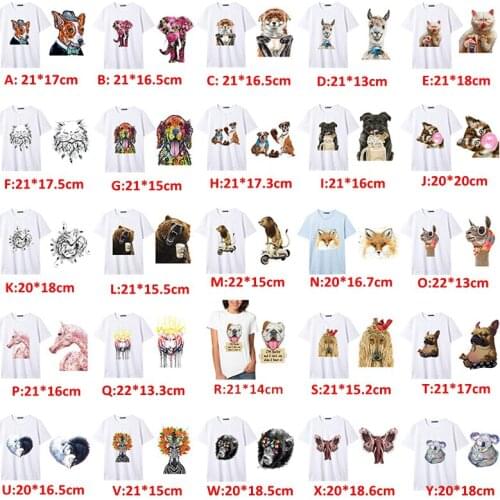 Heat Transfer Sticker Animals Element Loyal Dogs Zebra Lion Elephant Cats Kolar Ape Head DIY Hoodie T-shirt Clothes Patch 2020