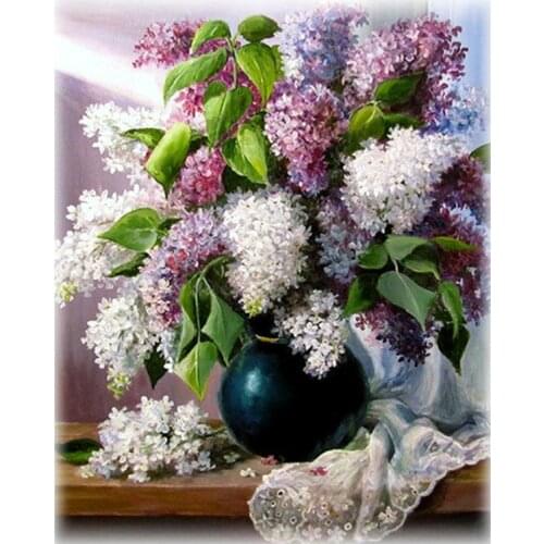 Needlework,DIY DMC 14CT Unprinted Cross stitch,Sets For Embroidery kits,Lilac Flowers Counted Cross-Stitching,Wall Home Decor