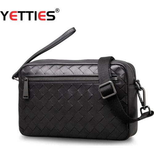 YETTIES New Men 's Woven Bag Men 's Business Horizontal Shoulder Bag Plaid Bag 2021 New Fashion Trendy Shoulder Bag