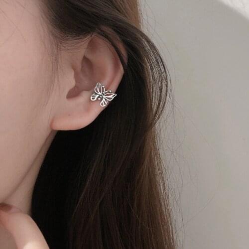 VENTFILLE 925 Sterling Silver Female Net Red Retro Butterfly Ear Bone Clip Simple Temperament Earrings