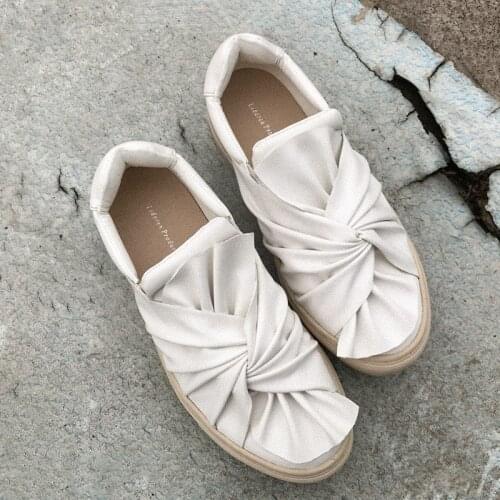 Koovan Womens Shoes Sneakers White Leather Shoes For Girls Butterfly Knot Flats Shoes Single Female Ugly