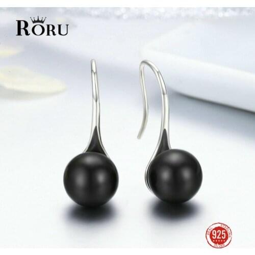 925 Sterling Silver Hook Freshwater Natural Pearl Earrings Elegant Women Pendant Jewelry Black Drop Earring Treble Clef