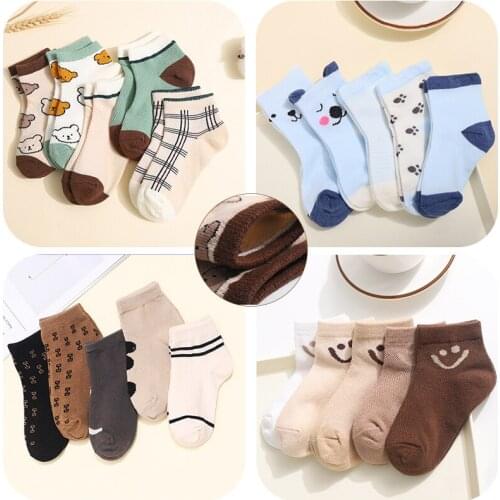 5 Pairs/Lot Children Cotton Socks Boy Girl Baby Fashion Ultrathin Breathable Cartoon Socks for Summer 4-12Years Old Teens Kids