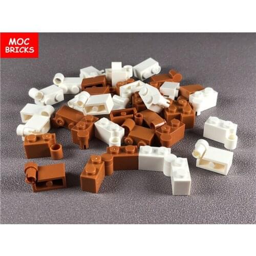 50pcs/lot MOC Bricks White & Dark orange Hinge Brick 1 x 4 Swivel fit with 3830&3831Building Blocks Toys for children Gifts