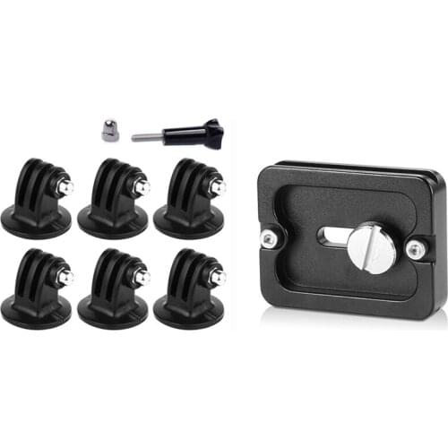 1 Pcs Black Metal PU-50 Quick Release Plate & 1 Set Tripod Mount Adapter for GoPro Hero 6, 5, 4, 3+, 3, 2, 1 Cameras