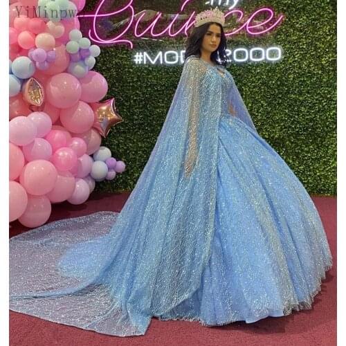 YiMinpwp Sparkly Ball Gown Quinceanera Dresses With Wrap Sweet Heart Lace Up Back Sequined Beads Prom Party Gowns for Sweet 16