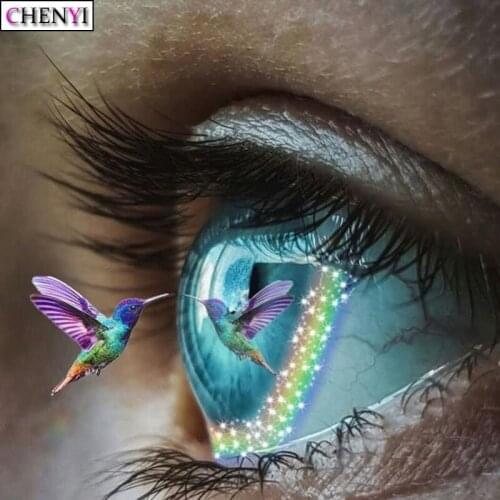 CHENYI Diy Diamond Painting Hummingbird and Eye Full Drill Mosaic Picture Handmade Art Rhinestone Needlework Diamond Embroidery