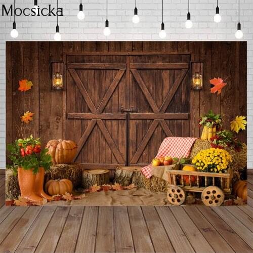 Photography Background Autumn Harvest Pumpkin Baby Shower Birthday Party Backdrop Wooden Door Decor Props Photocall Photo Studio