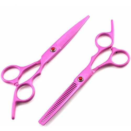 Classic cute pink 6 inch 440c cut hair scissors thinning shears hair makas cutting barber tools scisor hairdressing scissor set