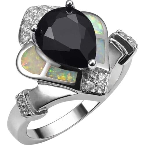 White Fire Opal With Black onyx 925 Sterling Silver Ring Beautiful Jewelry Size 6 7 8 9 10 R1417