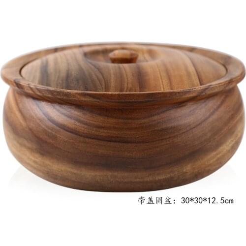30cm round large fruit basin Acacia imported whole wood bowl with fruit cover snack melon basin fruit tray