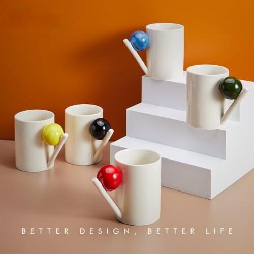 Round Mug Ceramic Makeway Simple Japanese Water Cup Nordic ins Red Geometric Sphere Simple Niche Tea Milk Water Coffee Cup