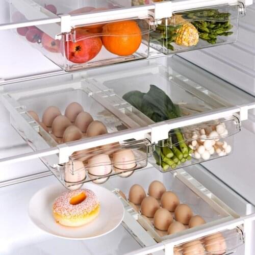 Kitchen Refrigerator Organizer Bins With Handle Pull-out Fridge Drawer Organizer Freely Pullable Refrigerator Storage Box