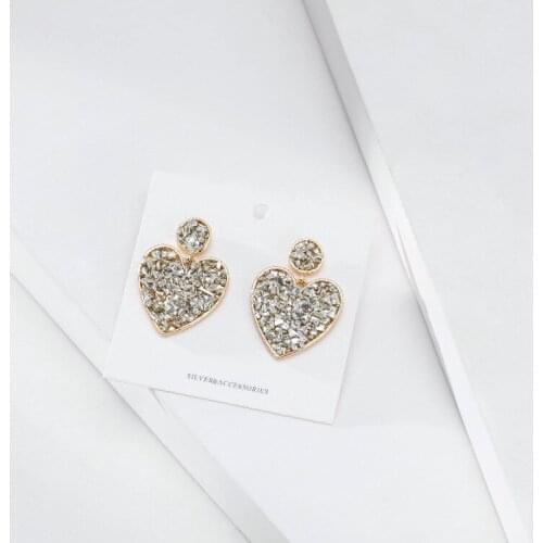 ORNAPEADIA Hot Sale Simple Stud Korean Earrings Crystal Gravel Geometric Alloy Piece Love Heart-shaped Womens Earrings