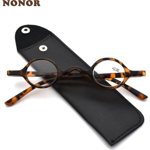 NONOR Retro Reading Glasses Round Eyeglasses For Men Women Mini Small Plastic Frame Magnifier Eyewear With Pocket Glasses Case