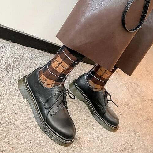 EshtonShero Fashion Leather Round Toe Women Casual Flats Heels Ladies Lace Up Flat Oxford Shoes Lace Up Spring Shoes Size 3-9