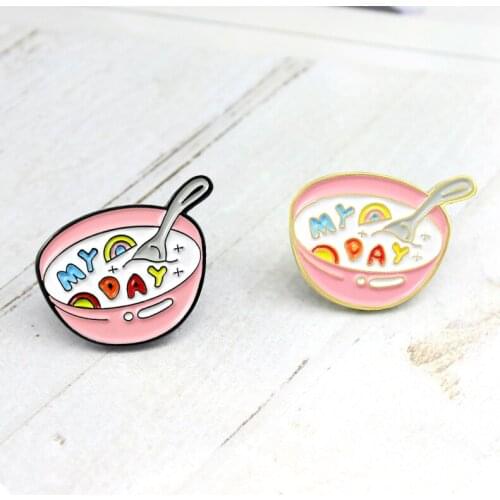 Cartoon Soup Pink Cup Brooch Cute Egg Rainbow MY DAY Milk Japanese Enamel Pin Denim Shirt Children Badge Punk Friends Jewelry