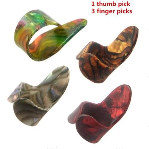 Celluloid 3 finger picks & 1 thumb pick as A set Guitar Picks Plectrums guitar accessories parts