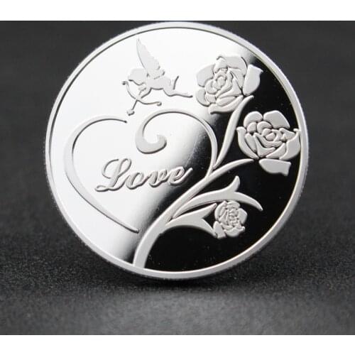New Love Rose Silver Plated Coin Marriage Memorial Commemorative Gift Silver Coins