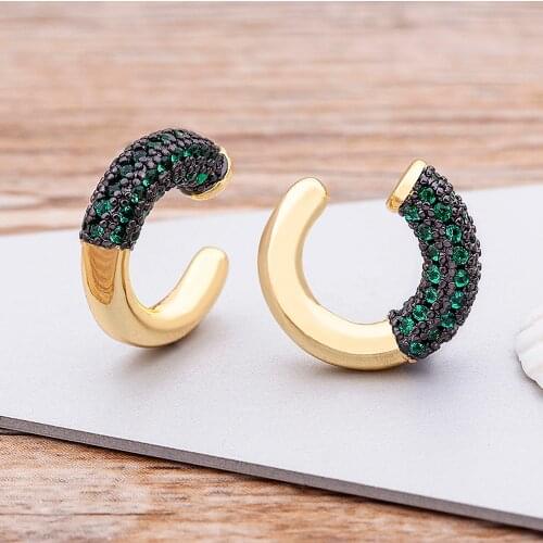 2021 New Trendy Charm Copper CZ Ear Cuff Clip on Earrings For Women Crystal Stackable Ear Cuffs Non Pierced Crystal Jewelry