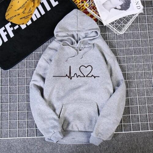 2021 New Women Sweatshirt Hoody Ladies Hooded Heartbeat Printed Casual Pullovers Lover Clothes Gift