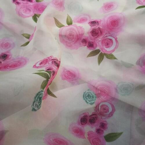 Rose Printed Chiffon Soft Fabric 30D Silky Scarf Flowing Dress Thin Yarn Decorative DIY Sewing Fabric