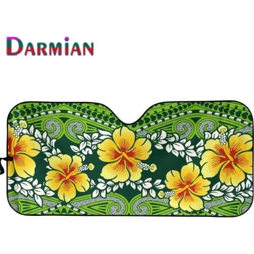 Polynesian Traditional Tribal Hibiscus Flower Design Sunshade for Windshields UV Protect Foldable Car Front Windows Sun Shades
