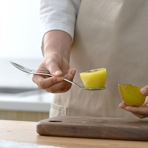 Special Spoons Multifunction Long Handle Stainless Steel Sawtooth Fruit Spoons Silver Double-headed Kitchen Digging Spoon