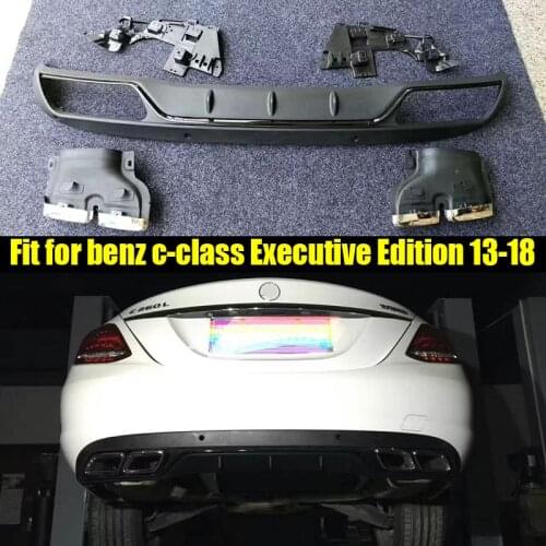 For Mercedes Benz C Class W205 C180 C200 C250 C300 2015-2019 Rear Lip Spoiler & Exhause PP Bumper Diffuser Executive Edition