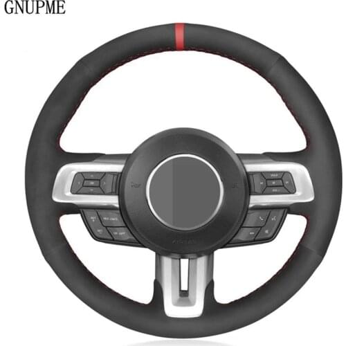 Hand-Stitched Soft Black Suede Car Steering Wheel Cover For Ford Mustang 2015 2017 2018 2019 Mustang GT 2015 2017 2018 2019