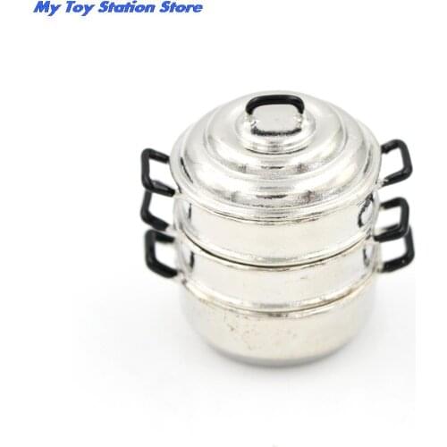 1set 3-layers Steamer Pot Dollhouse Miniature 1:12 Kitchen Decor Toy Metal Cooking Micro