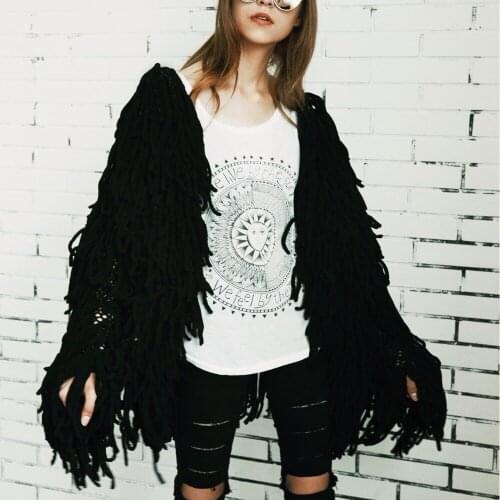 Black White Knit Coat Streetwear Sweaters Cardigan Overcoat Women 2018 Fashion Winter Ladies Shaggy Cardigan Female Jacket