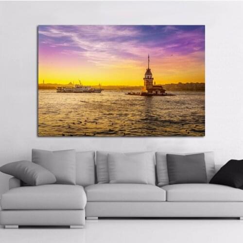 Turkey Sea Sunrises sunsets Sky Maiden Tower Istanbul Nature KD185 Living room home wall art decor poster No Frame Canvas Painti